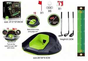 Ensemble de jeu de golf musical rotatif automatique pour enfants, intérieur/extérieur, tapis de putting portable, clubs réglables, 6 balles, unisexe, en plastique - Product Image 3