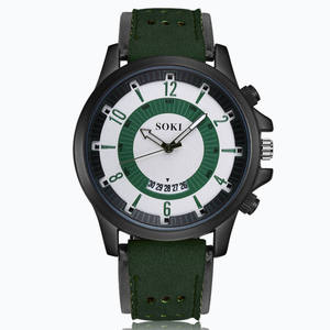 Nuevo <span class=keywords><strong>reloj</strong></span> de cuarzo deportivo <span class=keywords><strong>SOKI</strong></span> para hombre, caja de aleación de moda con banda de cuero, esfera de cristal, ventana, <span class=keywords><strong>reloj</strong></span> con calendario para estudiantes - Product Image 3