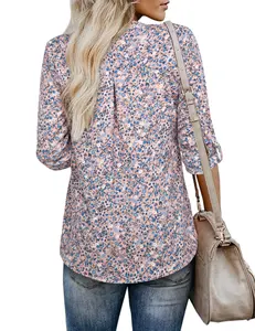 Multi-pink Women's Blouses 3/4 Sleeve Work Shirt Chiffon Tunic Top Office Wear