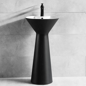 Ceramic Pedestal <b>Basin</b> <b>Round</b> Single Hole Glossy Finish Bathroom Sink - Product Image 3