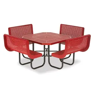 モダンな屋外スチール製ダイニングテーブルと椅子金属製正方形パティオ家具熱可塑性コーティングピクニックテーブルとベンチ