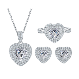 S925 Sterling <b>Silver</b> Women's Three-Piece 1 Carat Moissanite Heart-Shaped 18K Gold Plated Romantic Anniversary Ring Jewelry - Product Image 1