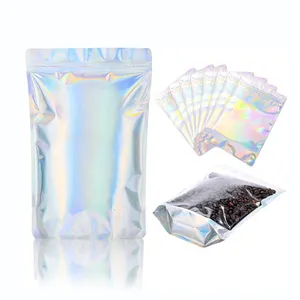 6 × 9インチHolographic Mylar Bags Stand Up HolographicジップロックバッグSilver Packaging Bag Mylar Foil Plastic