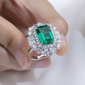 Messi Jewelry MSR-1802 925 <b>Silver</b> <b>Emerald</b> Cut May Birshstone Lab <b>Emerald</b> Fancy Design Fashion <b>Ring</b> Claw Setting <b>Emerald</b> <b>Ring</b> - Product Image 4