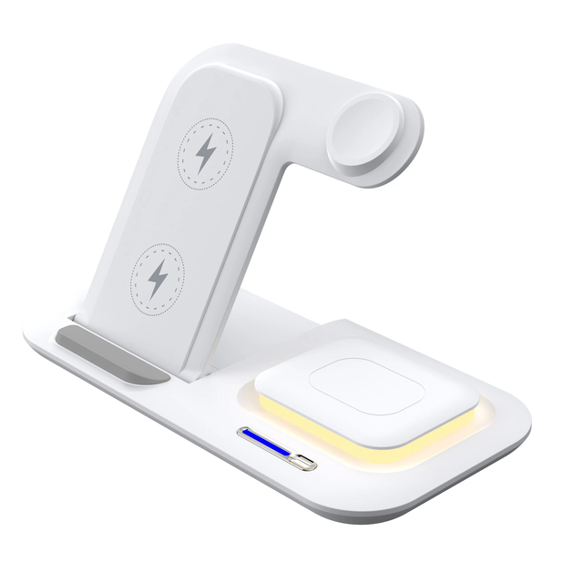 New 15W PD Magnetic 3-in-1 Wireless Charger Foldable Type-C Charging Station Pad Fireproof Material Smart Watch/earphone