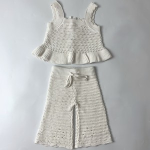 Camiseta informal de verano a la moda para niñas, <span class=keywords><strong>chaleco</strong></span> liso sin mangas con cuello redondo de ganchillo 100% algodón de punto para recién nacidos y niños - Product Image 6