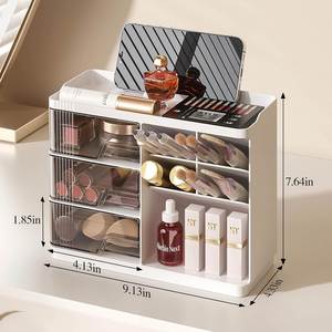 3 Layer Injection-Molded HIPS+PS Rectangle Plastic Modern <b>Makeup</b> Organizer <b>Box</b> Rotatable Storage for Desk Drawer - Product Image 3
