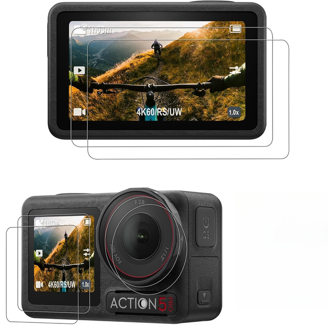 2PCS HD Clear Tempered Glass Screen Protector + 1PCS Camera Lens Protector for DJI Osmo Action 5 Pro 4 Anti-Scratch Bubble-Free