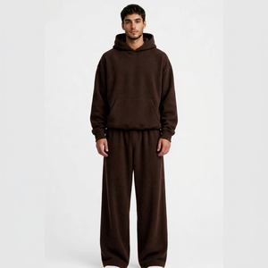 Ensemble de survêtement marron à capuche pour homme – Sweat à capuche uni à manches longues et pantalon de survêtement coupe droite décontractée - Product Image 1