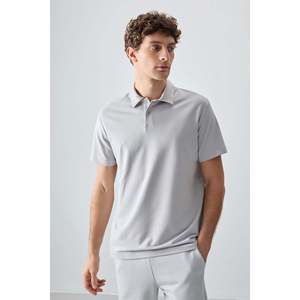 T-shirt basique pour homme en coton texturé épais et doux, col polo, coupe ample - 88381 - Stone - Product Image 1