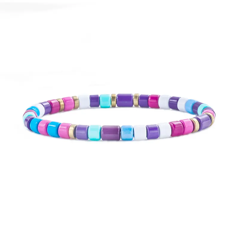 2023 nueva llegada pulseras de arcoíris pulsera de cuentas de esmalte colorido pulsera de azulejo de cuerda elástica para mujeres