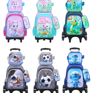 Juego de 3 Piezas de Mochila, Estuche para Lápices y Bolsa de Almuerzo para Estudiantes de Primaria, Mochila Escolar Impermeable con Dibujos Animados, Bolsas con Ruedas para Niños - Product Image 1