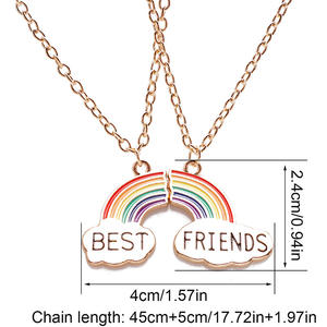 Kalung BFF Kreatif yang Dapat Dipisah 2 Pcs Set Kalung Pesona Pelangi Manis Sahabat Terbaik Selamanya untuk Anak Perempuan Pasangan - Product Image 4