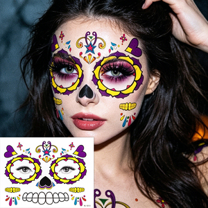 Autocollants de tatouage temporaire pour le visage, effet réaliste, pour Halloween : Clown, Bouffon, Toile d'araignée, Zombie, Fantôme – Maquillage imperméable - Product Image 5