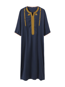 Abbigliamento 2025 estivo da uomo marocco abito musulmano transfrontaliero con ricamo a manica media in poliestere del medio oriente - Product Image 2
