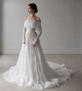 SF2325F <b>Drop</b> Shipping New Hot Selling off Shoulder Fashionable Lace Long Sleeve Trailing Bridal Wedding Dress - Product Image 6