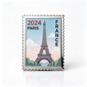Épinglette personnalisée en émail dur, forme de sceau, plaquée argent, Tour Eiffel de <span class=keywords><strong>Paris</strong></span>, France, souvenir de voyage, badge métallique - Product Image 1