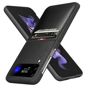 Leyi newest Foldable PU Leather wallet lens glass protect shockproof texture Phone Cases For Samsung Galaxy Z Flip 3 4 5G Case