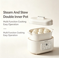 Marmite Électrique Multifonctionnelle à Double Couche avec 2 Cuves en Céramique, Contrôle Numérique, Cuiseur Vapeur Domestique en Céramique