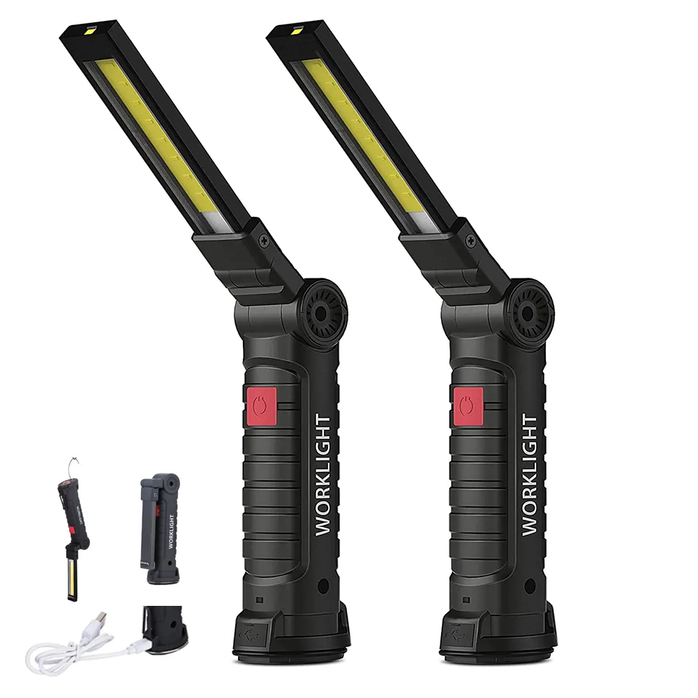 Foldable Led Rechargeable Flashlight USB Rechargeable Folding Work Torch Light With Magnet Hook