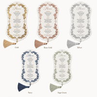 Carte de menu de mariage de luxe en papier fantaisie avec dorure à chaud et pompon, menu personnalisé pour la décoration de table de réception de mariage