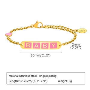 Bracelet personnalisé avec logo, plaqué or, cœur en émail, bracelet pour bébé avec lettre - Product Image 5