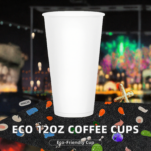 Vasos Desechables Biodegradables de Bagazo de Caña de Azúcar de 12 oz con Tapa para Café y Bebidas, Material PP para Fiestas - Product Image 2