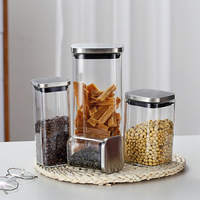 Pot de conservation carré en borosilicate soufflé à la main, design européen, écologique, personnalisable, avec couvercle en acier inoxydable, pour la vente en gros