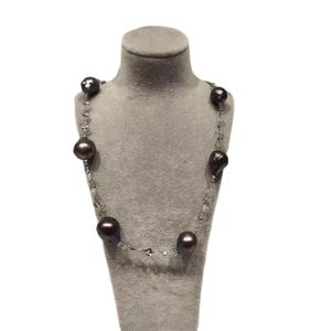 Collar de perlas de agua dulce marrón barroco con cadena de plata de pureza 92,5 Joyería religiosa fina Venta de fábrica Material de oro rosa - Product Image 1