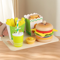 Ensemble de cuisine en bois pour enfants, hamburgers, frites, sandwichs, tartes aux œufs, jeu de cuisine éducatif, jouet pour enfants de 5 à 7 ans, emballage en boîte colorée