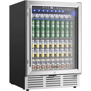 Refrigerador de Bebidas EUHOMY de 24 Pulgadas, Bajo Mostrador, Puerta de Vidrio, Nevera para Cerveza con Capacidad para 180 Latas, Enfriador de Acero Inoxidable - Product Image 1