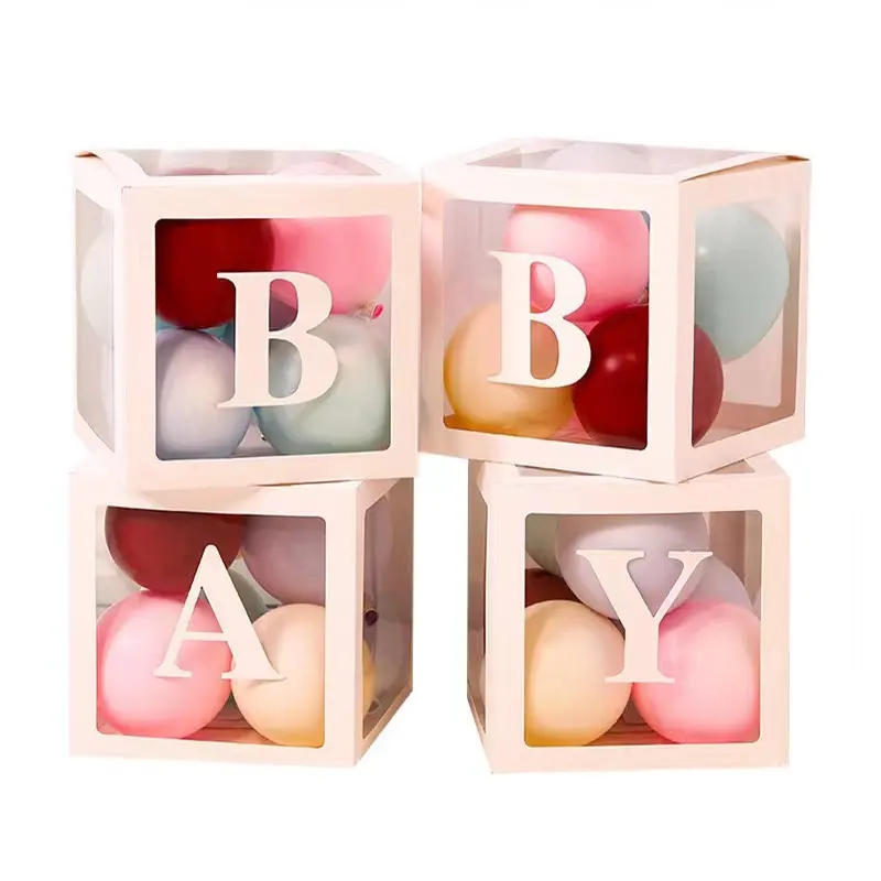 Transparente Nome Idade Balão Box Baby Shower Decorações Festa de Aniversário Decoração Primeiro Aniversário Girl Boy Babyshower Party Supplies