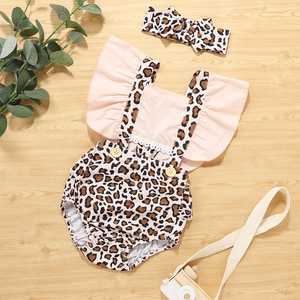 Combinaison d'été pour bébé fille, en coton, imprimé léopard, manches volantes, deux pièces - Product Image 2