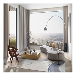 Tapis de sol à rayures salon chambre anti-dérapant décoration nordique Beige et gris Design abstrait grand tapis tapis - Product Image 5