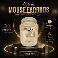 Souris sans fil 2-en-1 avec étui de chargement et écouteurs intégrés, accessoire de bureau pour ordinateur