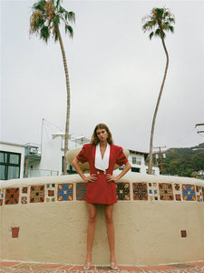 Personalizzazione Oem a sbuffo maniche corte a vita alta con scollo a V di alta qualità da donna collo <span class=keywords><strong>grande</strong></span> con fiocco posteriore doppiopetto Mini <span class=keywords><strong>abito</strong></span> da donna - Product Image 3