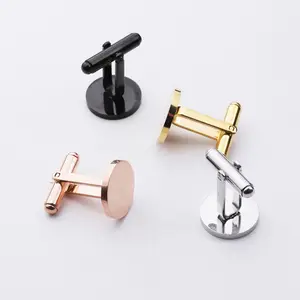 Luxury Personality Geometrical Stainless Steel Gold Silver Rose Gold Black Suit Cuff Links Round Shape Cufflinks