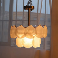 Lustre Vintage Élégant en Verre Coquillage Doré, Base en Fer E14, Semi-Encastré, pour Salon, Chambre, Salle à Manger, Ambiance Chaleureuse