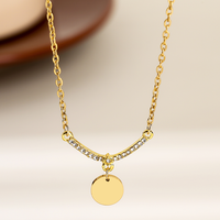 Ywyougang Collier barre en V scintillant avec zircone cubique, pendentif cercle vierge gravable, bijoux délicats empilables pour femmes
