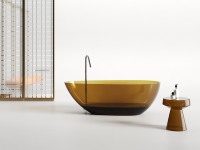 Baignoire SPA autoportante en résine cristalline transparente, forme goutte d'eau épurée, design artistique moderne pour maison, hôtel, villa