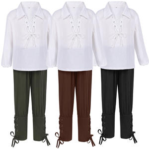 Ensemble de costumes de <span class=keywords><strong>chevalier</strong></span> médiéval pour garçons, 2 pièces, chemises de pirate Renaissance, pantalons à bande aux chevilles pour Costume d'halloween - Product Image 1