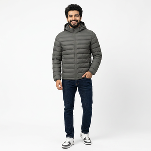 Cheap Light Warm <b>Puffer</b> <b>Jacket</b> Custom Logo Polyester Stand Collar <b>Hooded</b> Winter Padded Coat for <b>Men</b> - Product Image 1