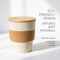 Tasse à café réutilisable en paille de blé de 350 ml avec couvercle en bambou et bouchon en liège, biodégradable, 12 oz, en plastique PP avec couvercle en bambou et bouchon en liège