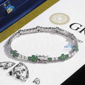 S925 Prata Trevo de Quatro Folhas Pulseira Redonda 3mm 7 Polegada Azul Verde Vermelho Novo Colorido Moissanite Pulseira De Tênis com GRA - Product Image 2