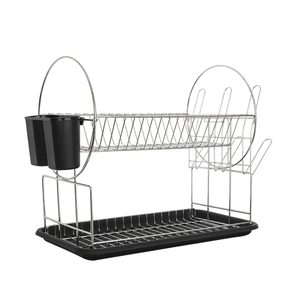 Égouttoir à vaisselle autoportant à 2 niveaux avec plateau et porte-couverts 51x24x36cm - Product Image 1