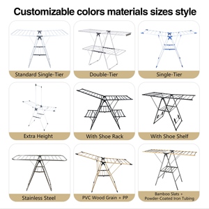 Séchoir à <span class=keywords><strong>linge</strong></span> pliable et portable personnalisable, sur pied, <span class=keywords><strong>grande</strong></span> capacité, avec ailes, en métal - Product Image 3
