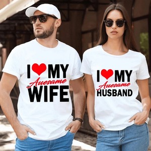1 Pezzo <span class=keywords><strong>T</strong></span>-<span class=keywords><strong>Shirt</strong></span> 'I Love My Awesome Wife Husband' per Coppie in Luna di Miele, Abbigliamento per Appuntamenti, Regalo di Anniversario per Uomini e Donne - Product Image 1