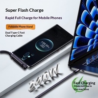 Support de téléphone multifonctionnel 240W Type-C avec câble de charge rapide et de transfert de données pour téléphones mobiles iPhone 15/17, tablettes et appareils de jeu