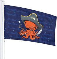 Drapeau de pieuvre pirate 3x5 pieds, bannière de terrasse extérieure |   Panneau décoratif d'intérieur pour jardin familial, thème Ferme Océanique Amusante, avec anneau de fixation