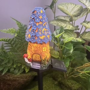 Lampe solaire LED YN pour pelouse, maison de fée miniature multi-artisanale, décoration extérieure alimentée par l'énergie solaire, lumière de jardin LED, <span class=keywords><strong>chalet</strong></span> en résine - Product Image 4